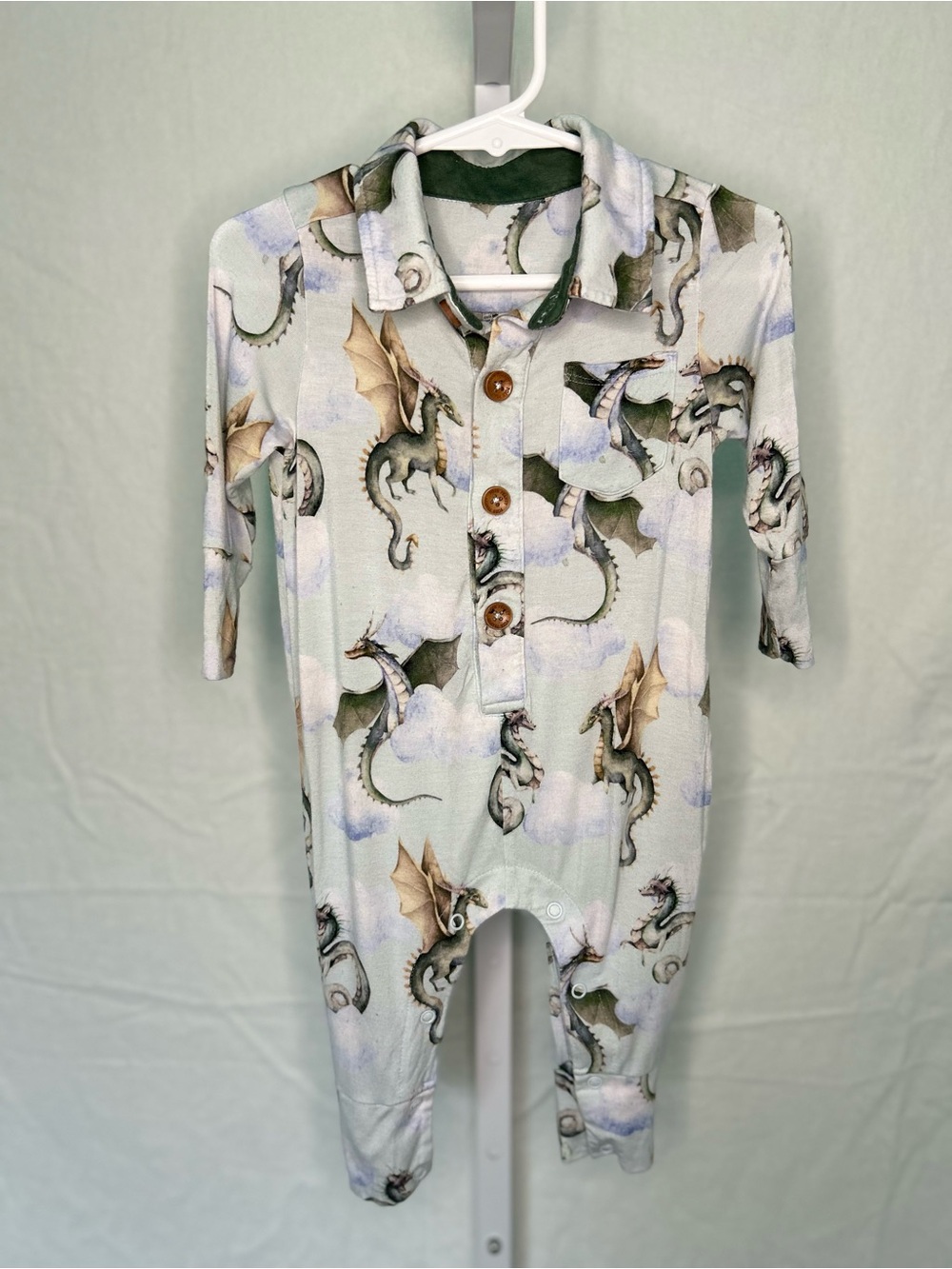 Posh Peanut Percy Dragon Bamboo Collared Henley Romper  6/9 month